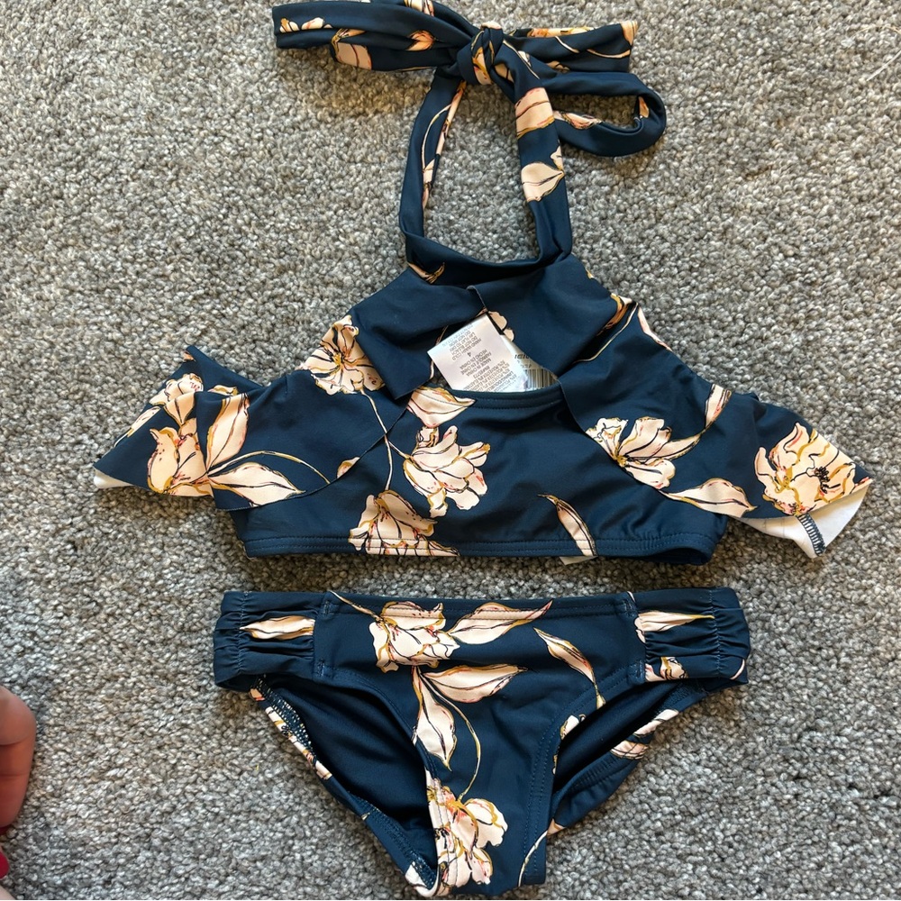 O'Neill Kids Floral Bikini - Dark Blue and Cream